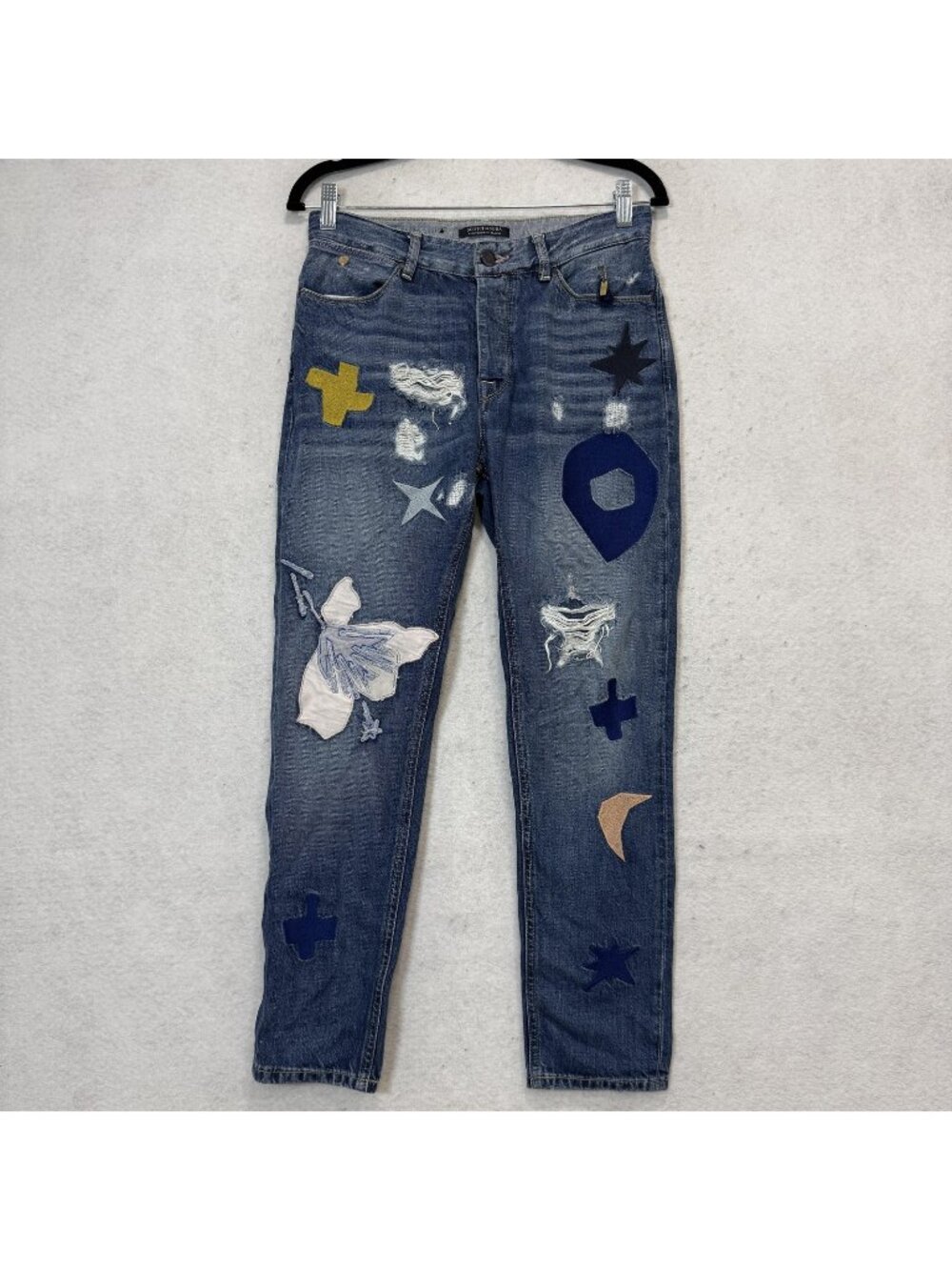 Scotch & Soda Jeans Womens 25/32 Blue Medium Wash Boyfriend Relaxed Embroidered